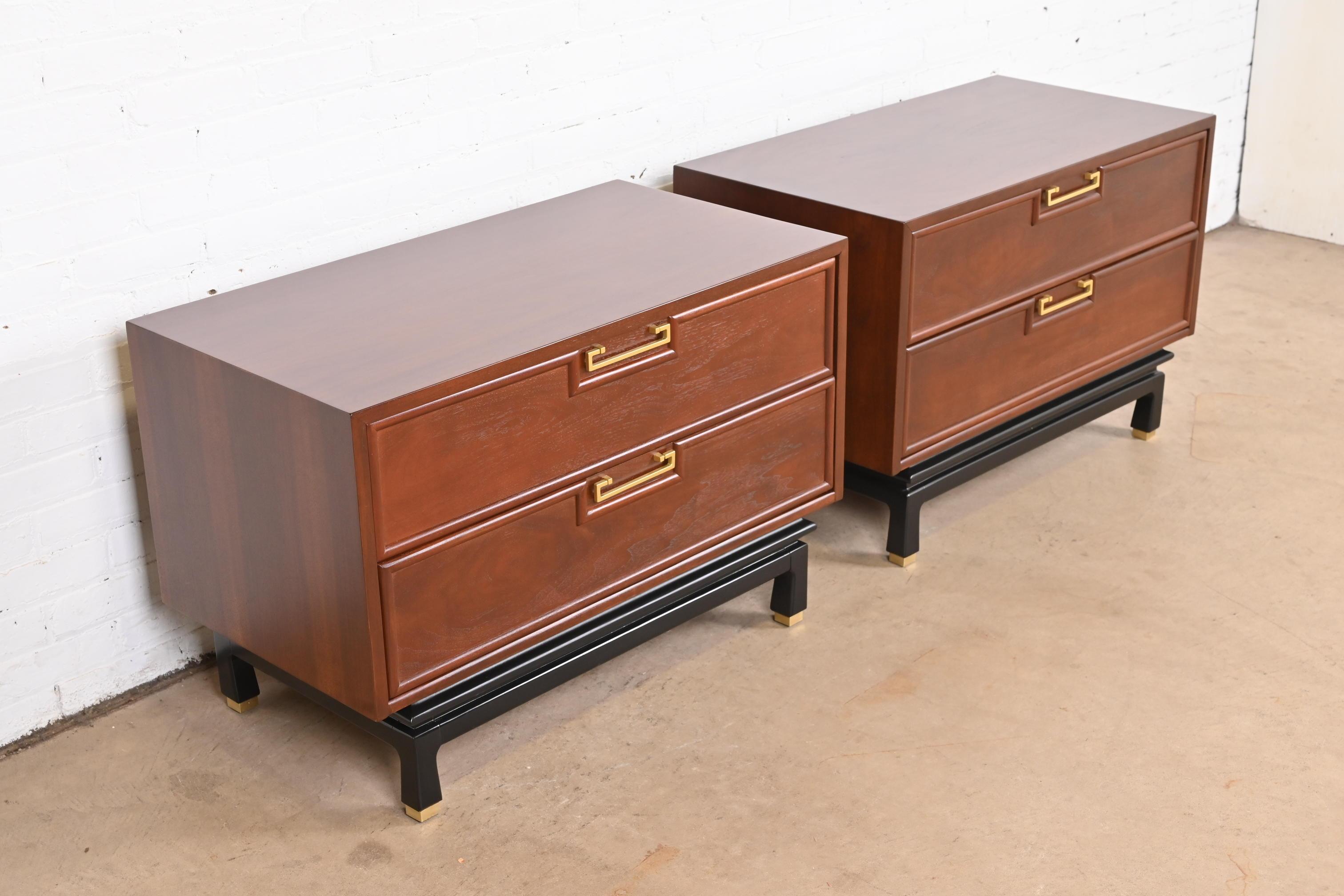 Mid-20th Century Merton Gershun Hollywood Regency Chinoiserie Walnut Bedside Chests, Refinished