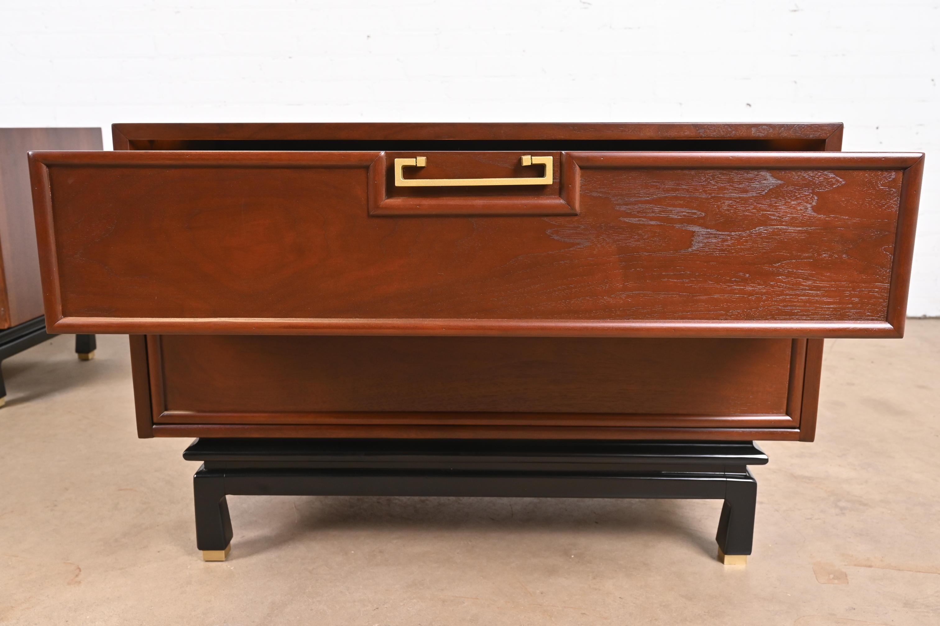 Merton Gershun Hollywood Regency Chinoiserie Walnut Bedside Chests, Refinished 2