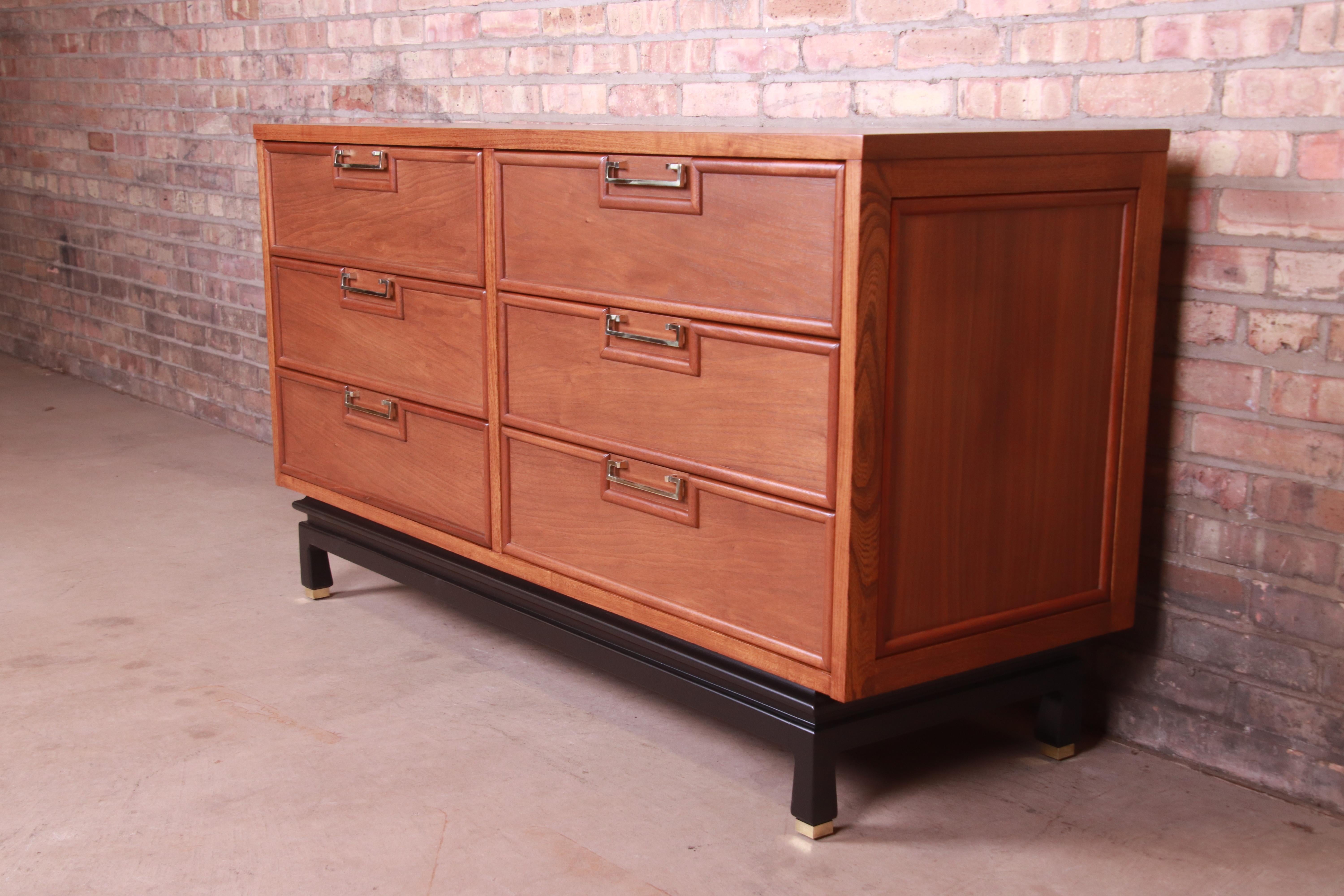 American Merton Gershun Hollywood Regency Chinoiserie Walnut Dresser, Newly Refinished