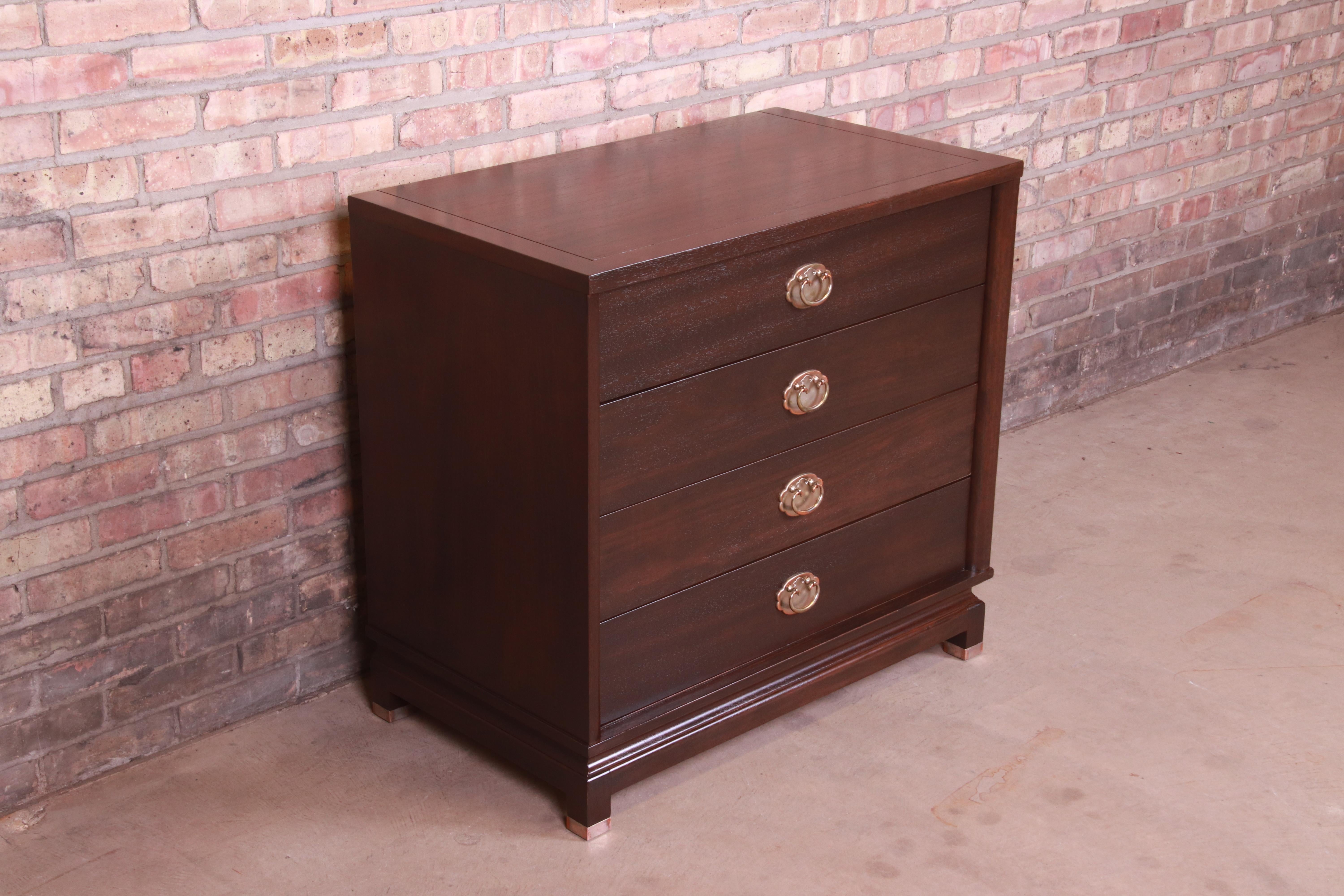 Merton Gershun Hollywood Regency Walnut Chest of Drawers, Newly Refinished In Good Condition In South Bend, IN