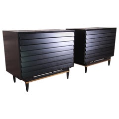 Merton Gershun Louvered Front Ebonized Chests or Large Nightstands, Pair