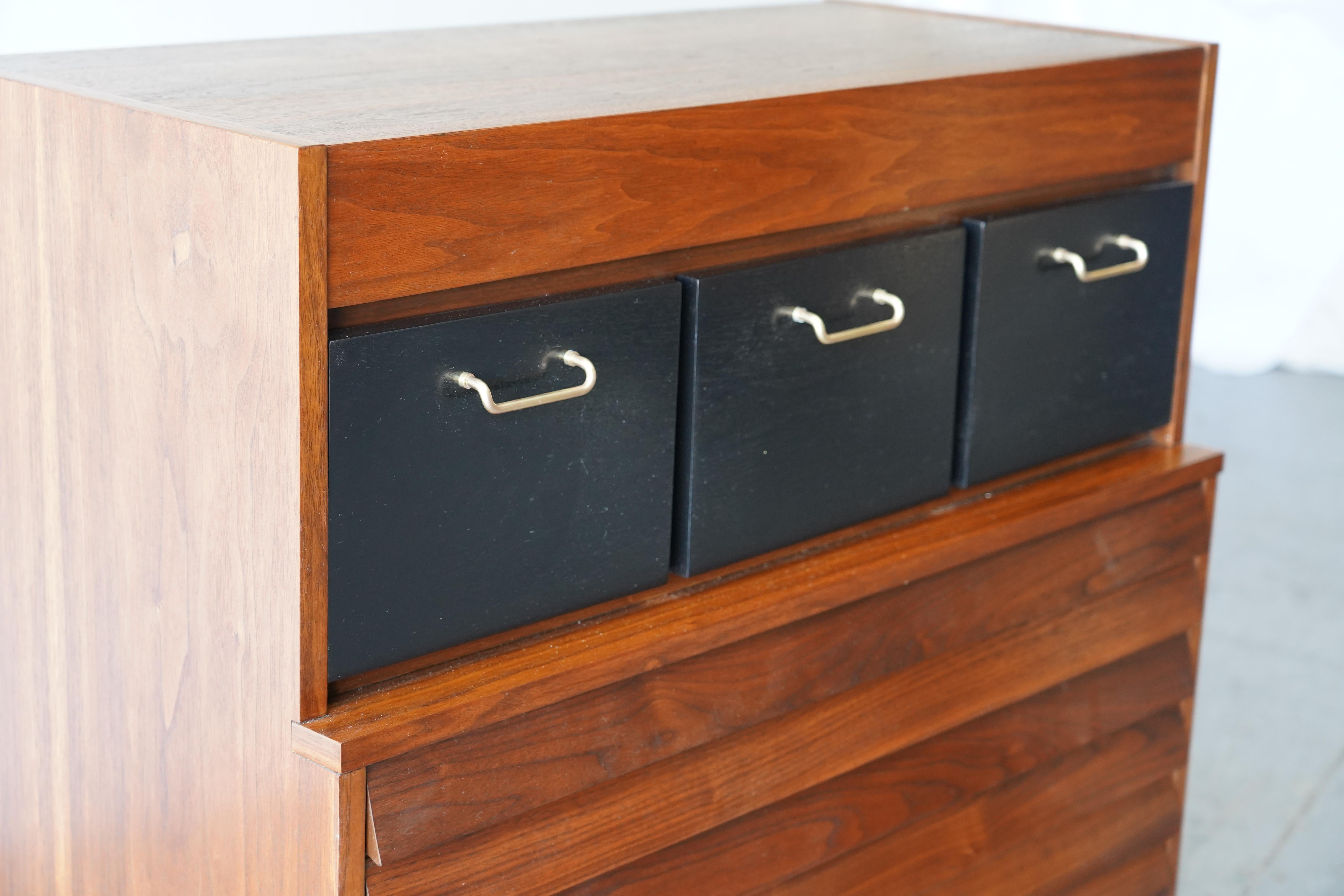 Merton Gershun Mid Century American of Martinsville Dainia Walnut Tall dresser For Sale 4