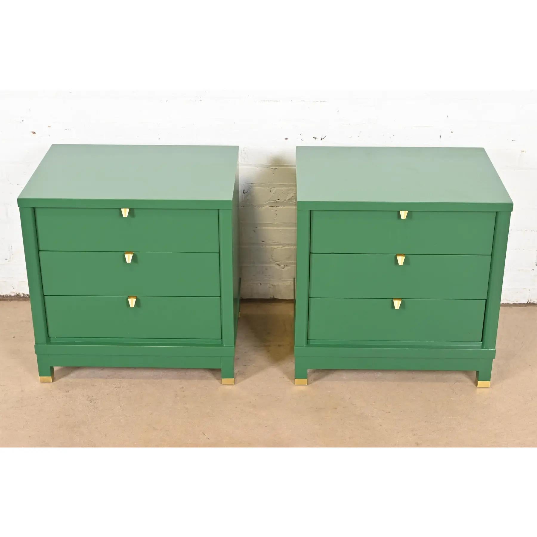 American Merton Gershun Mid-Century Hollywood Regency Campaign Nightstands, Refinished For Sale
