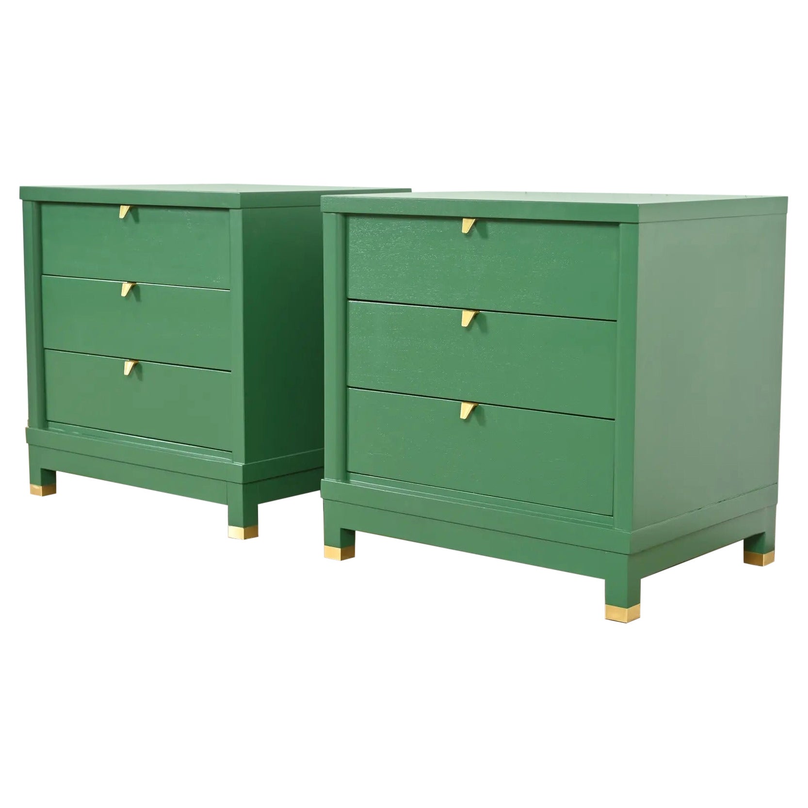 Merton Gershun Mid-Century Hollywood Regency Campaign Nightstands, Refinished For Sale