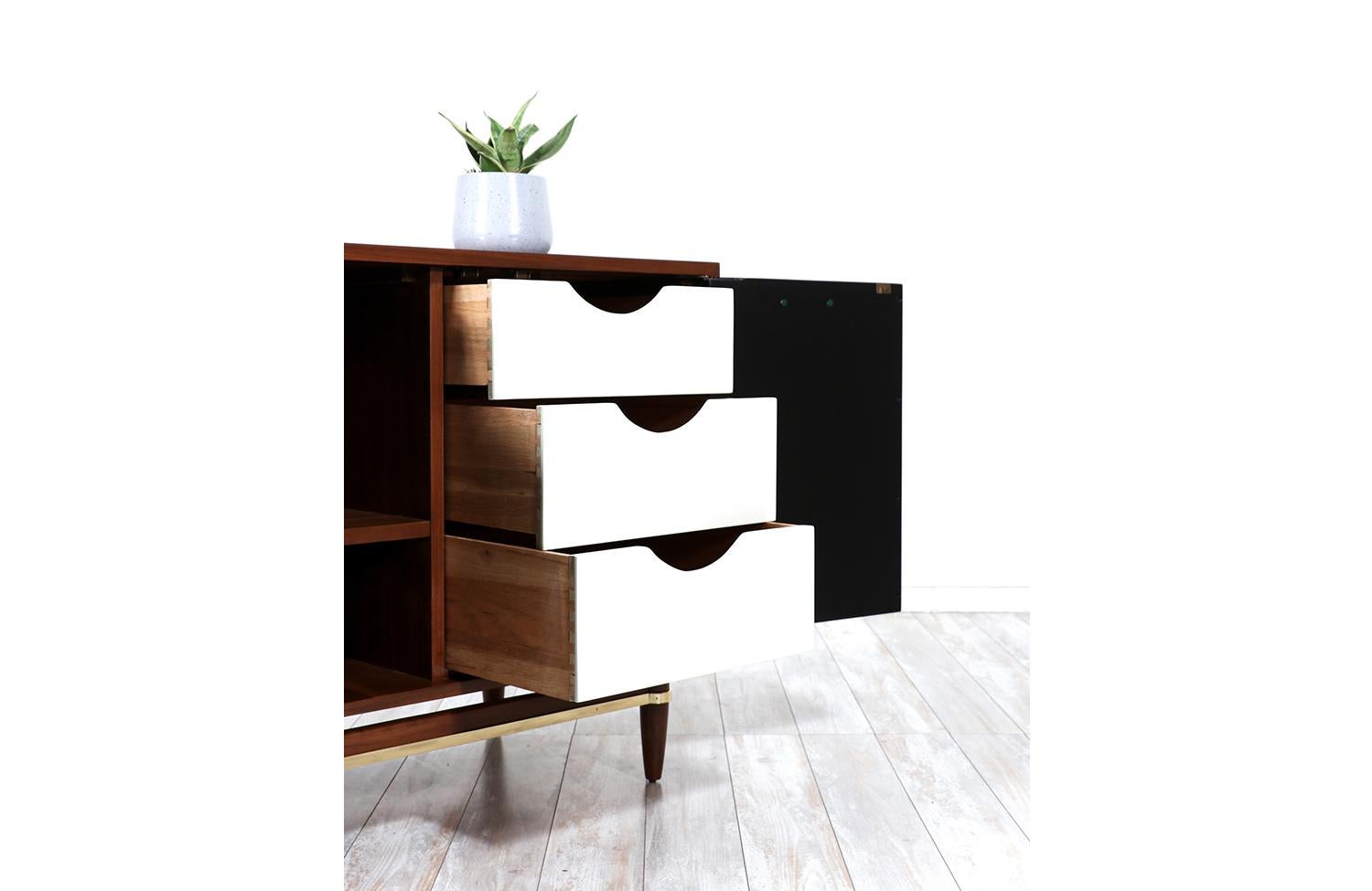 Merton Gershun Walnut Dresser with Lacquered Doors & Brass Accents 2