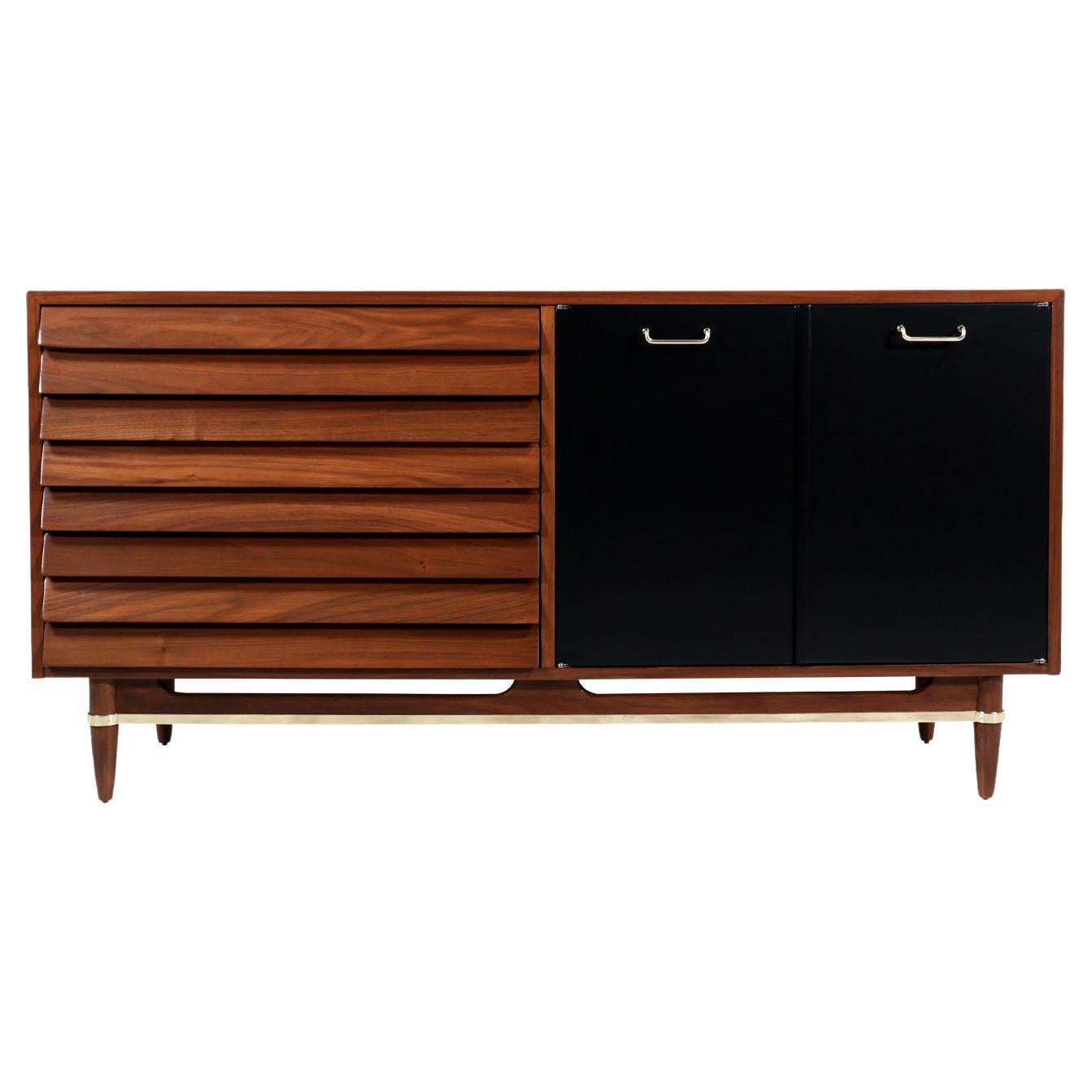 Merton Gershun Walnut Dresser with Lacquered Doors & Brass Accents