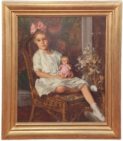 Antique Portrait of Bethy at 4, Elizabeth Wallen, Portrait of a little Girl with a Doll