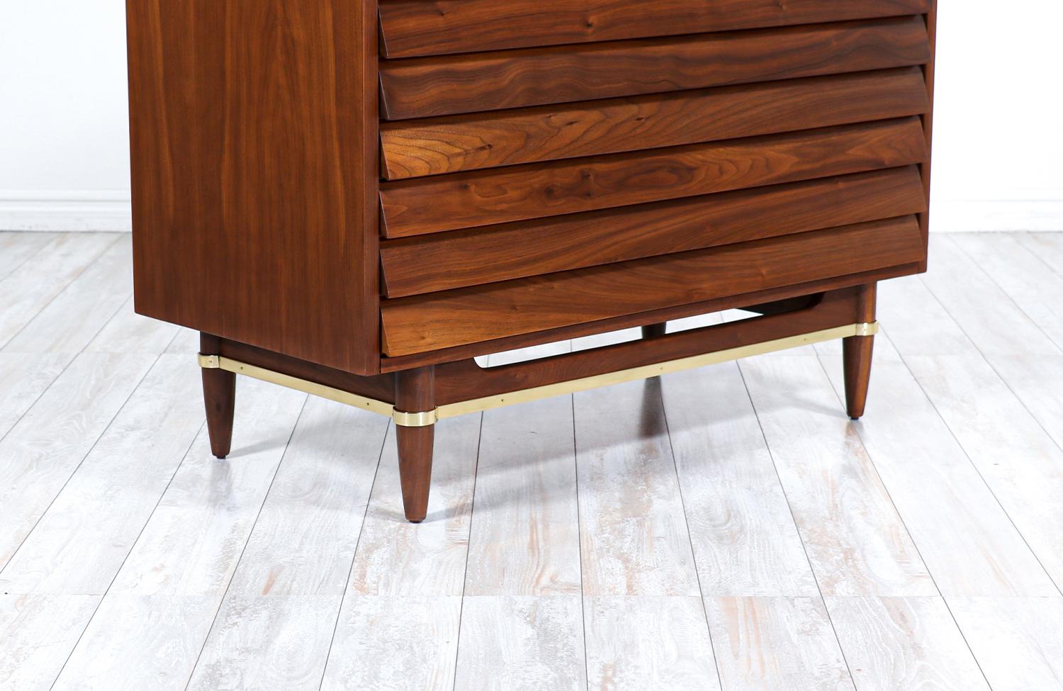 Expertly Restored -Merton L. Gershun Walnut Chest of Drawers with Brass Accents  1