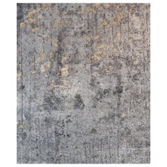 Grey Modern Rug textured natural Wool Blend-silk - Meru North