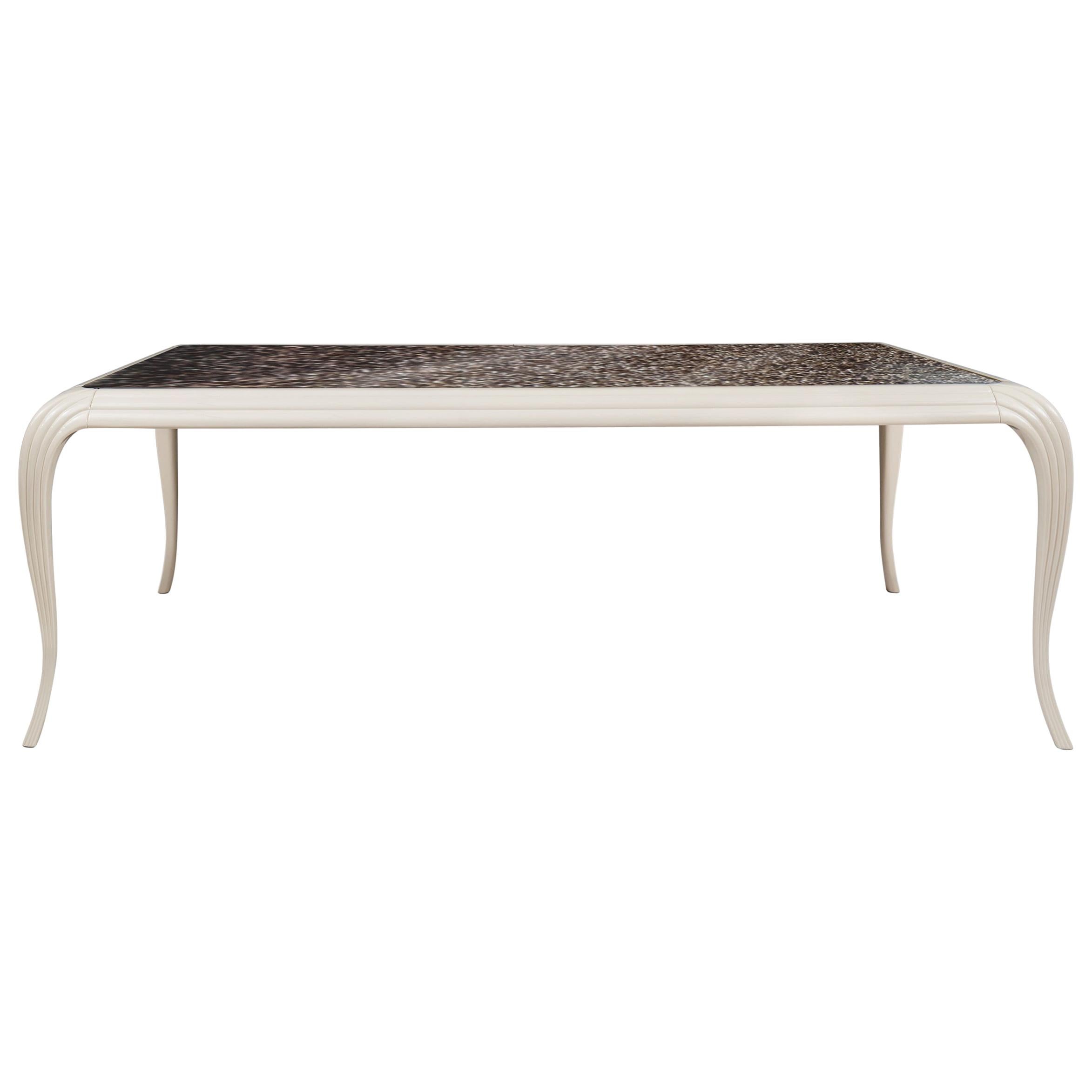 Merveille Dining Table in Clear Tempered Glass and Black Smoke Feathers For Sale
