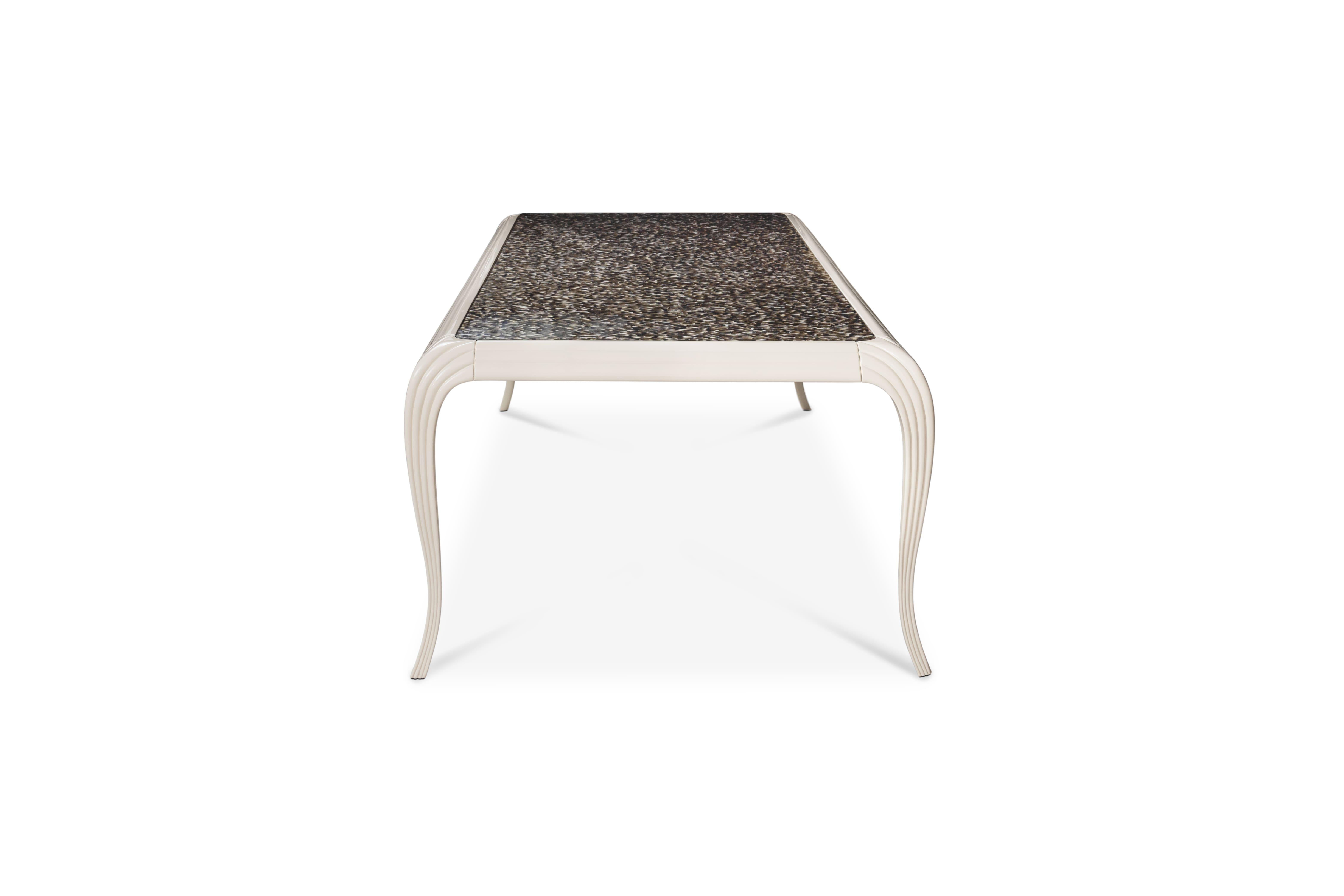 Portugais Table de salle à manger Merveille Exotic Feather Top en vente