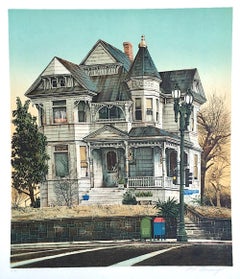 ARLINGTON HOUSE Signed Hand Drawn Lithograph, Victorian House Portrait, Realism