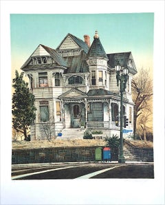 ARLINGTON HOUSE Signed Hand Drawn Lithograph, Victorian House Portrait, Realism