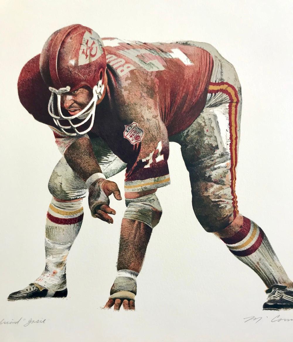 HOLD THE LINE Kansas City Chiefs, Signed Stone Lithograph, NFL Football History - Print by Mervin Allen Corning