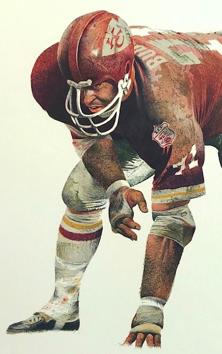 HOLD THE LINE Kansas City Chiefs, Litografía firmada en piedra, Historia del fútbol americano de la NFL - Print Realista de Mervin Allen Corning