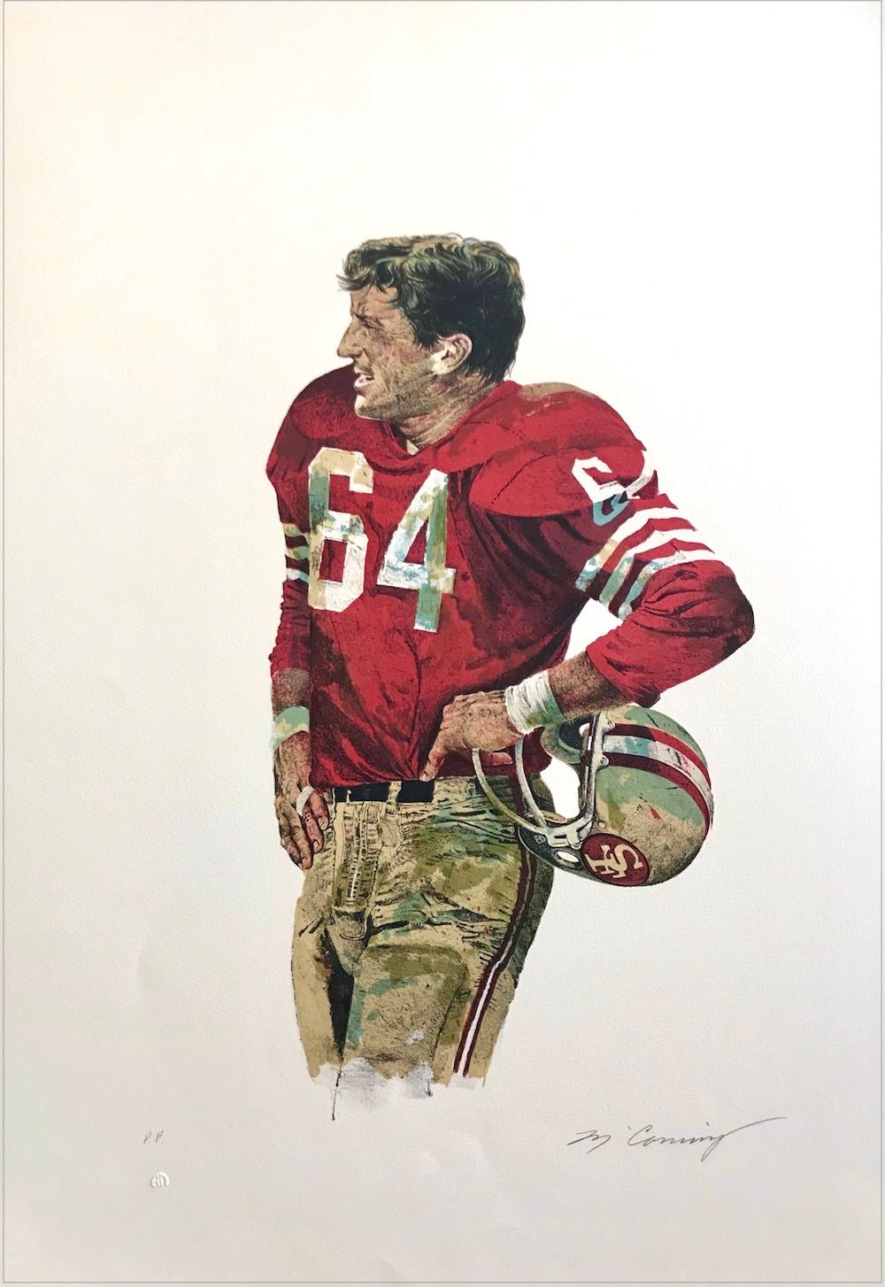 OLD PRO Dave Wilcox San Francisco 49ers NFL Historia del fútbol americano, Litografía firmada - Print de Mervin Allen Corning