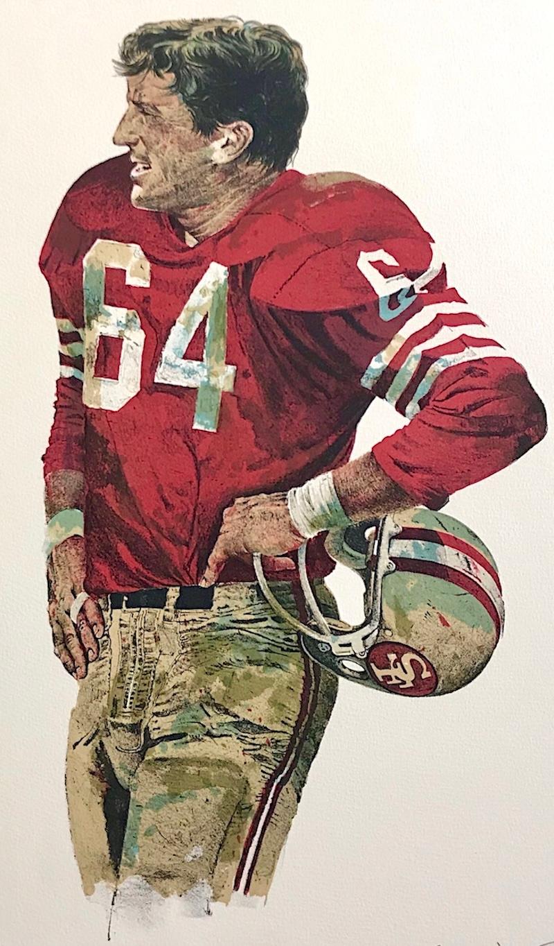 OLD PRO Dave Wilcox San Francisco 49ers NFL Historia del fútbol americano, Litografía firmada - Print Realista de Mervin Allen Corning