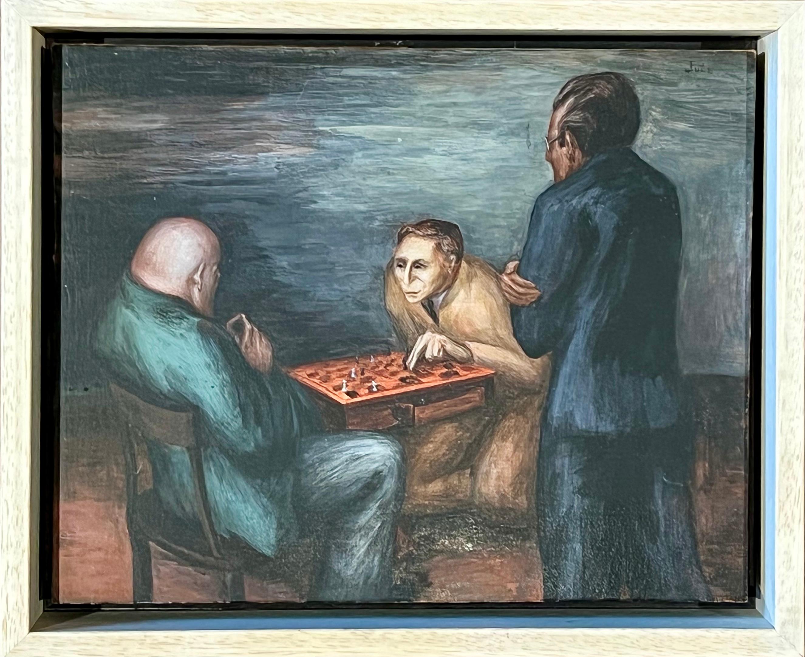 Giocatori di scacchi WPA Epoca della Depressione Metà del XX secolo Scena americana Realismo Moderno - Painting di Mervin Jules