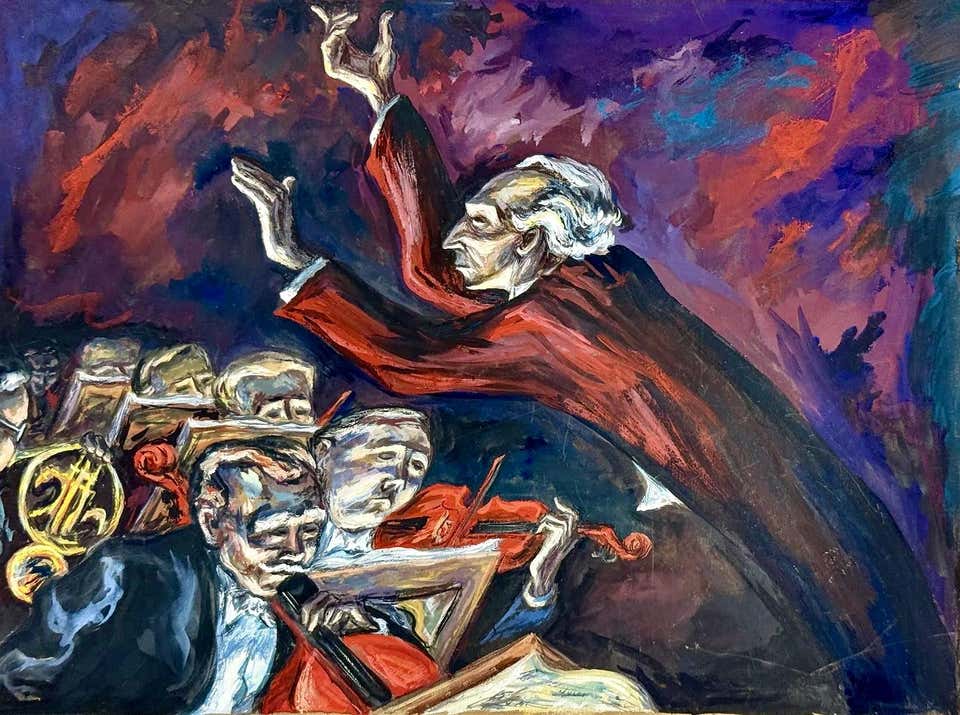 "Conductor" WPA American Scene. Social Realism. Mid 20th Century. Modern. Music.