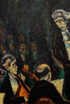 "Il direttore d'orchestra" Pittura ad olio espressionista con orchestra e direttore d'orchestra