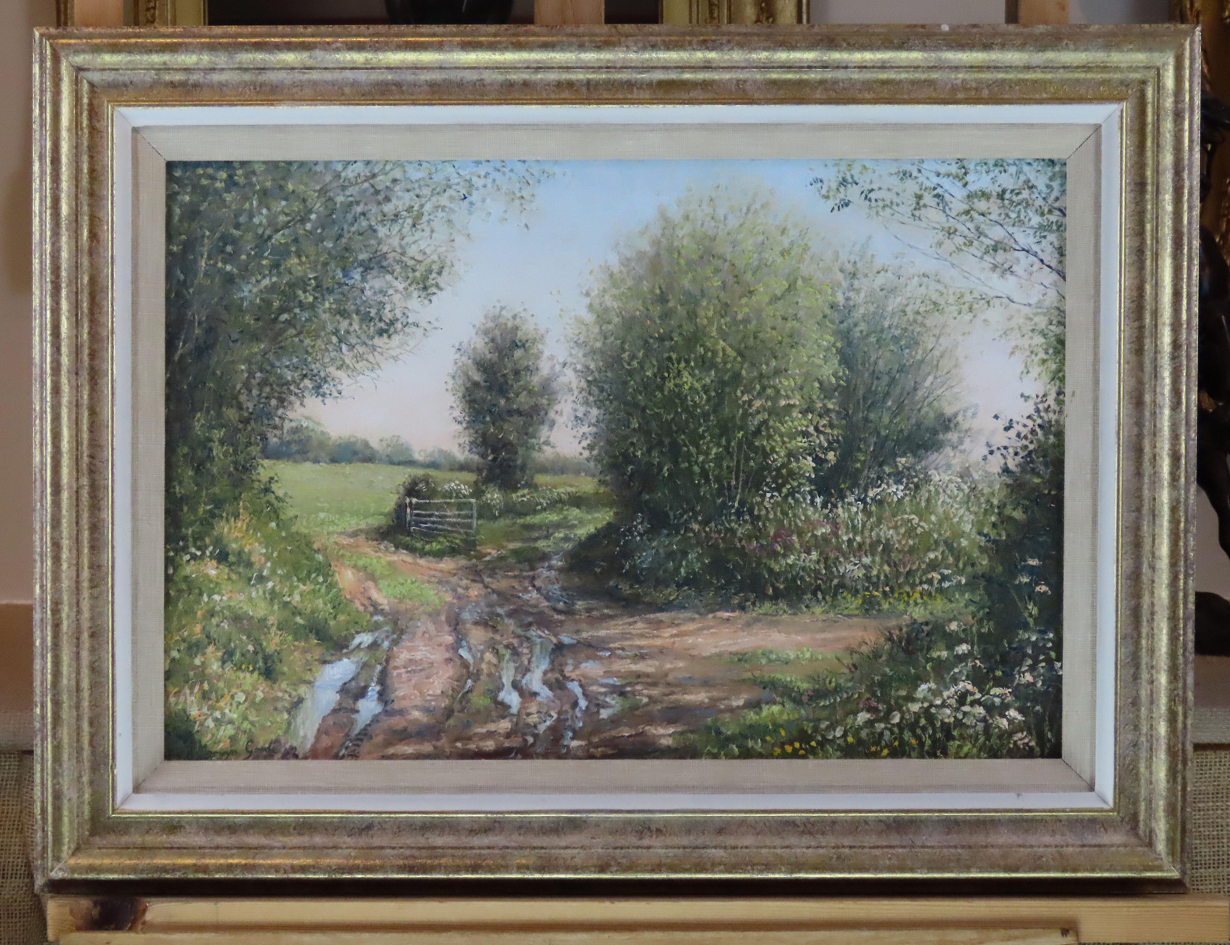 Original Ölgemälde auf Leinwand, Mervyn Goode. „Cross Tracks, Schnecken-Lane, bei Liss“ – Painting von Mervyn Goode 