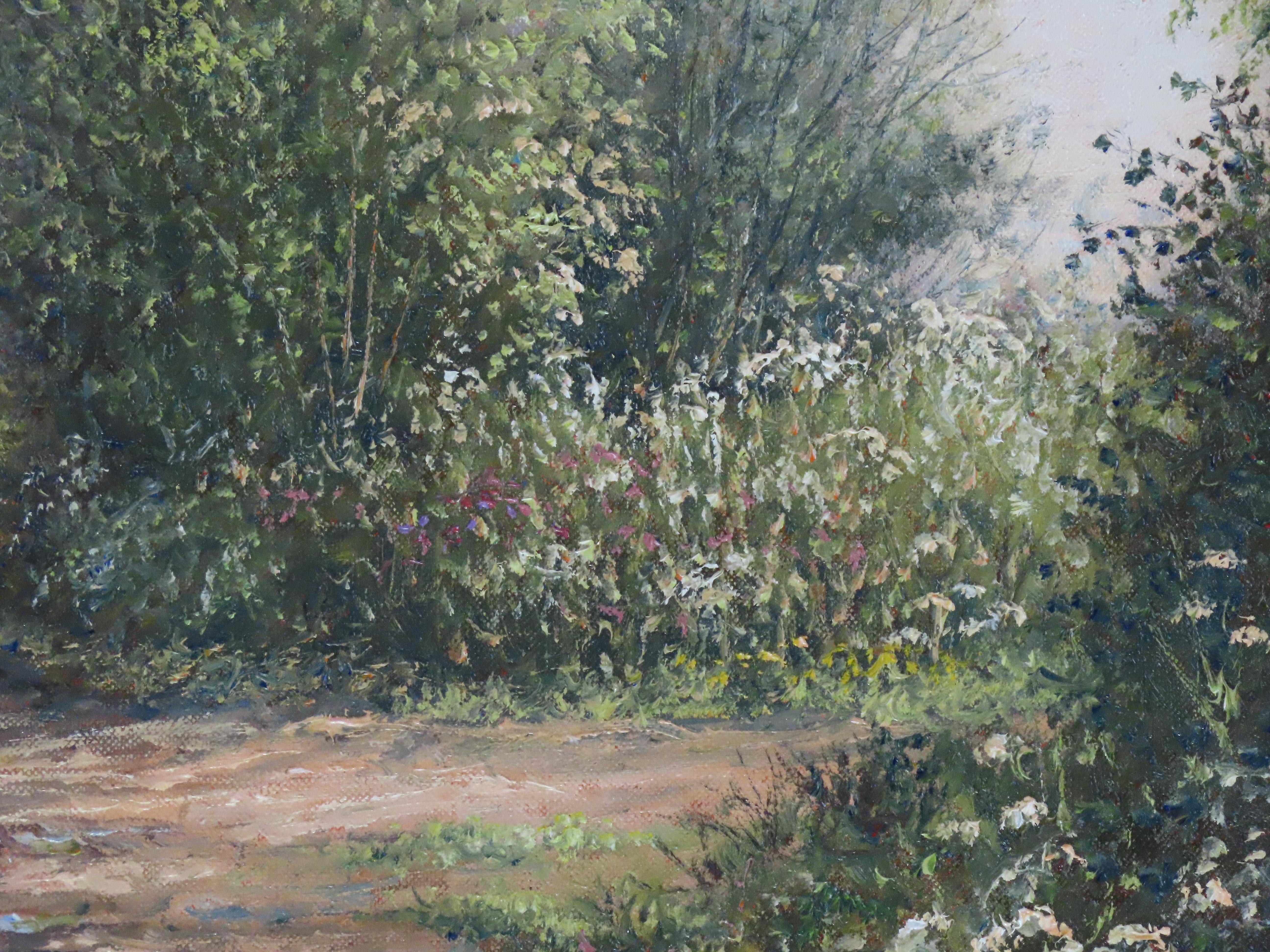 Original Ölgemälde auf Leinwand, Mervyn Goode. „Cross Tracks, Schnecken-Lane, bei Liss“ im Angebot 1