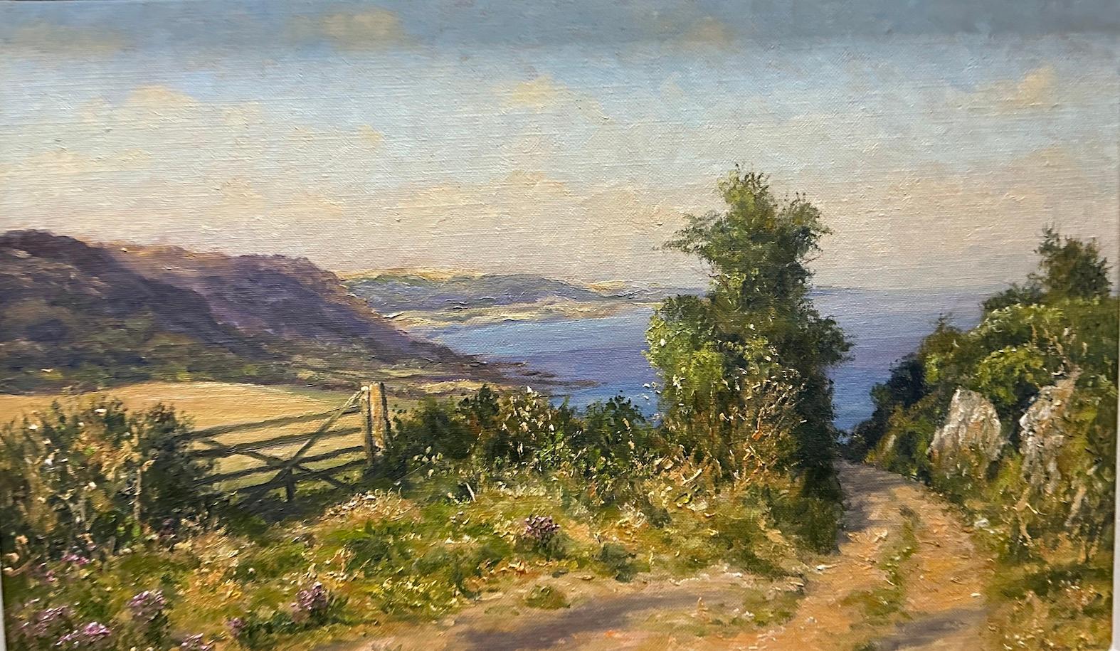 Paisaje impresionista inglés con vistas al océano durante un verano inglés - Painting de Mervyn Goode