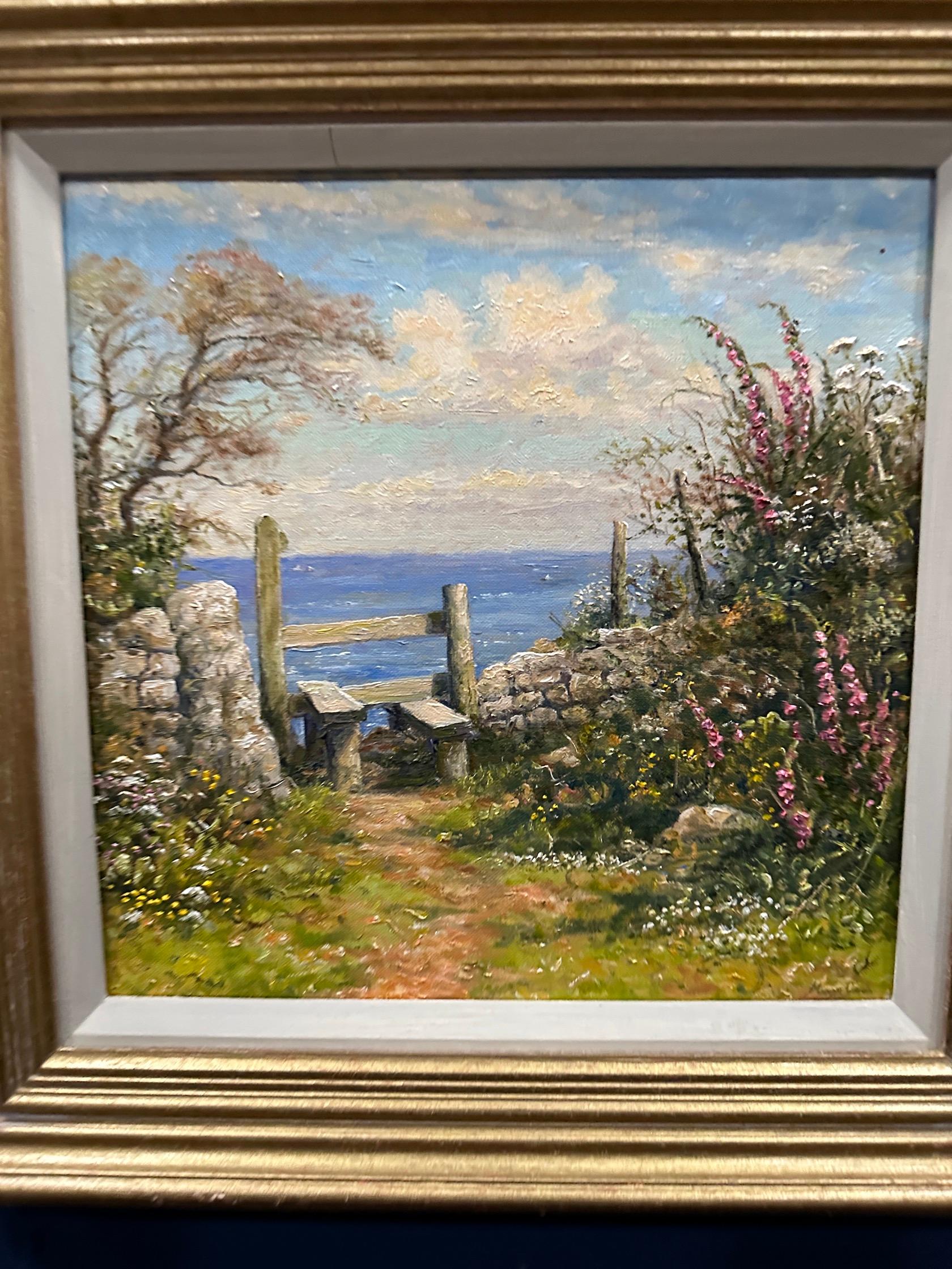 Impressionist English landscape over looking the Ocean during an English Summer  - Painting by Mervyn Goode