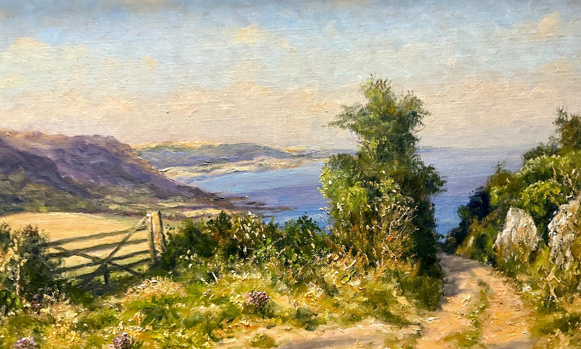 Paisaje impresionista inglés con vistas al océano durante un verano inglés - Painting Impresionista de Mervyn Goode