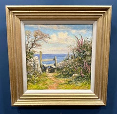 Retro Impressionist English landscape over looking the Ocean during an English Summer 
