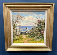 Paisaje impresionista inglés con vistas al océano durante un verano inglés
