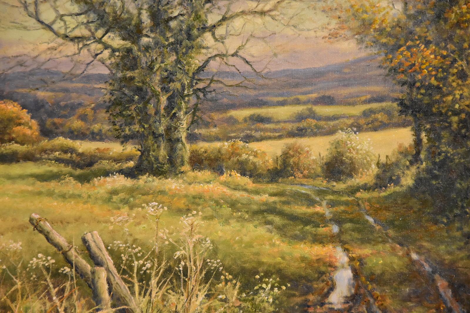 Oil painting by Mervyn Goode “Autumn Track towards the Downs”. Mervyn Goode born 1948 he studied at the Gloucestershire college of Art and never looked back after his first one man sell-out exhibition in London in 1970. Oil on canvas

Dimensions
