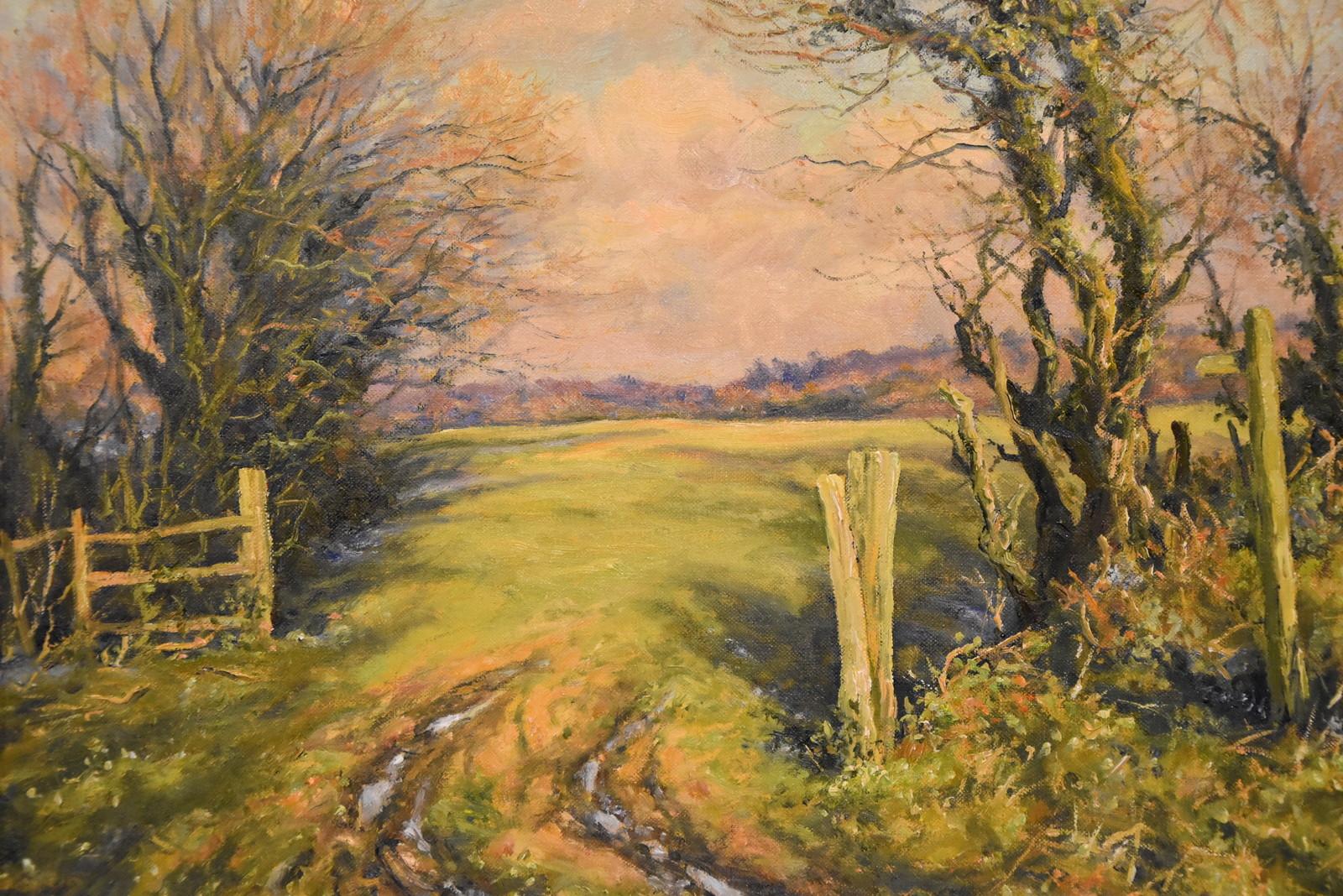 “Old Gateposts, Winter Evening Light” by Mervyn Goode. Mervyn Goode born 1948 he studied at the Gloucestershire college of Art and never looked back after his first one man sell-out exhibition in London in 1970. Oil on canvas

Dimensions