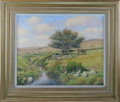 Vintage Original Oil on Canvas. Mervyn Goode, "Dartmoor Ponies by Rocky Stream"