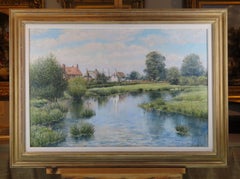 Óleo original sobre lienzo, Mervyn Goode. "Desde el Puente, Tychborne"