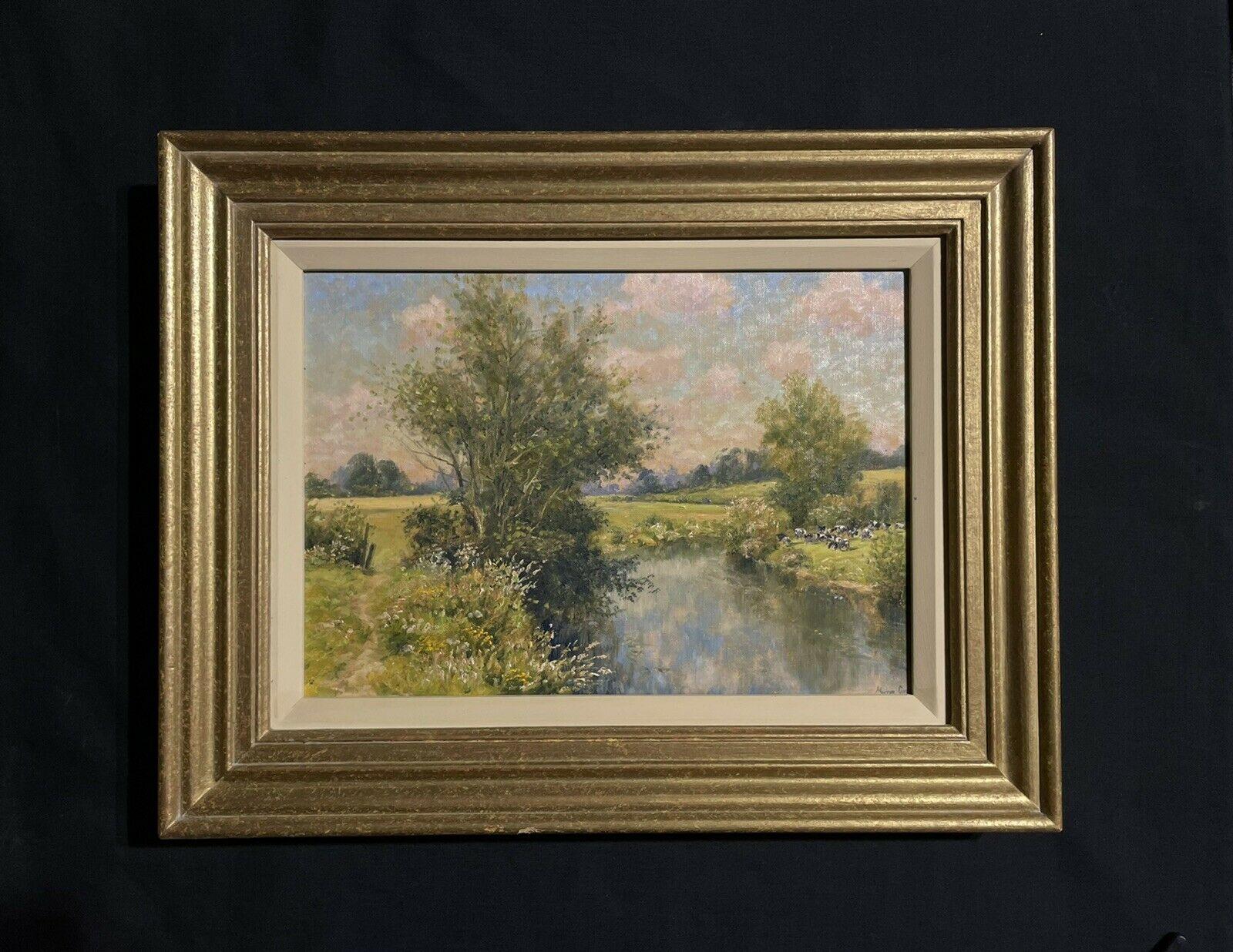Nuvola estiva Riflessi sul fiume Pittura ad olio originale britannica del XX secolo - Painting di Mervyn Goode