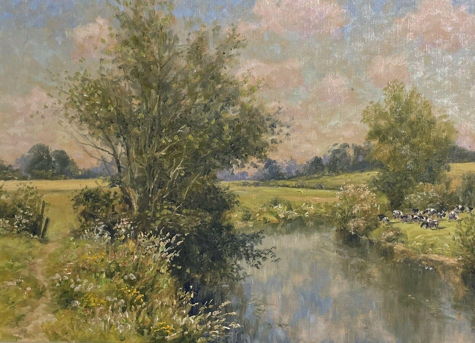 Landscape Painting di Mervyn Goode - Nuvola estiva Riflessi sul fiume Pittura ad olio originale britannica del XX secolo