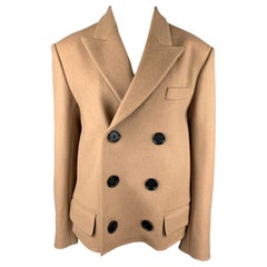 MERYL ROGGE Size 6 Camel Twill Wool Double Breasted Jacket