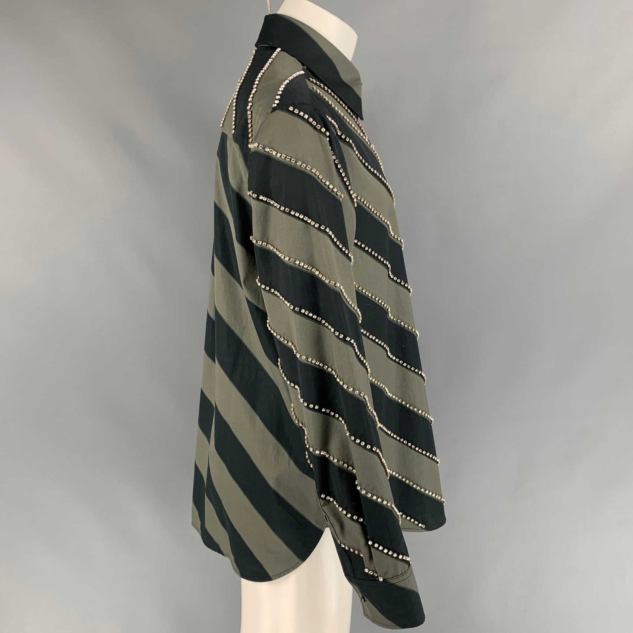 MERYL ROGGE Size S Grey & Black Diagonal Stripe Cotton Button Up Shirt In Excellent Condition In San Francisco, CA