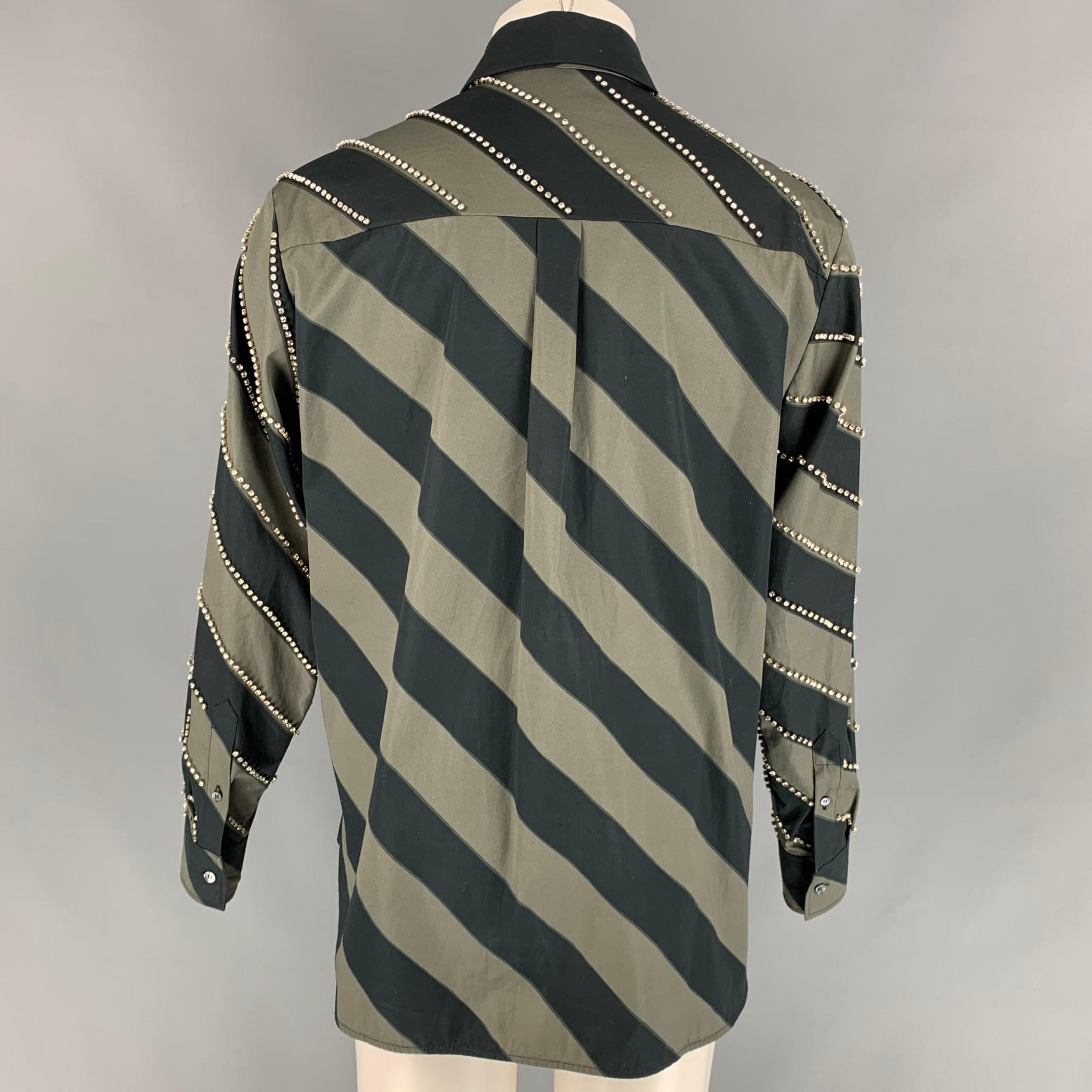 Men's MERYL ROGGE Size S Grey & Black Diagonal Stripe Cotton Button Up Shirt