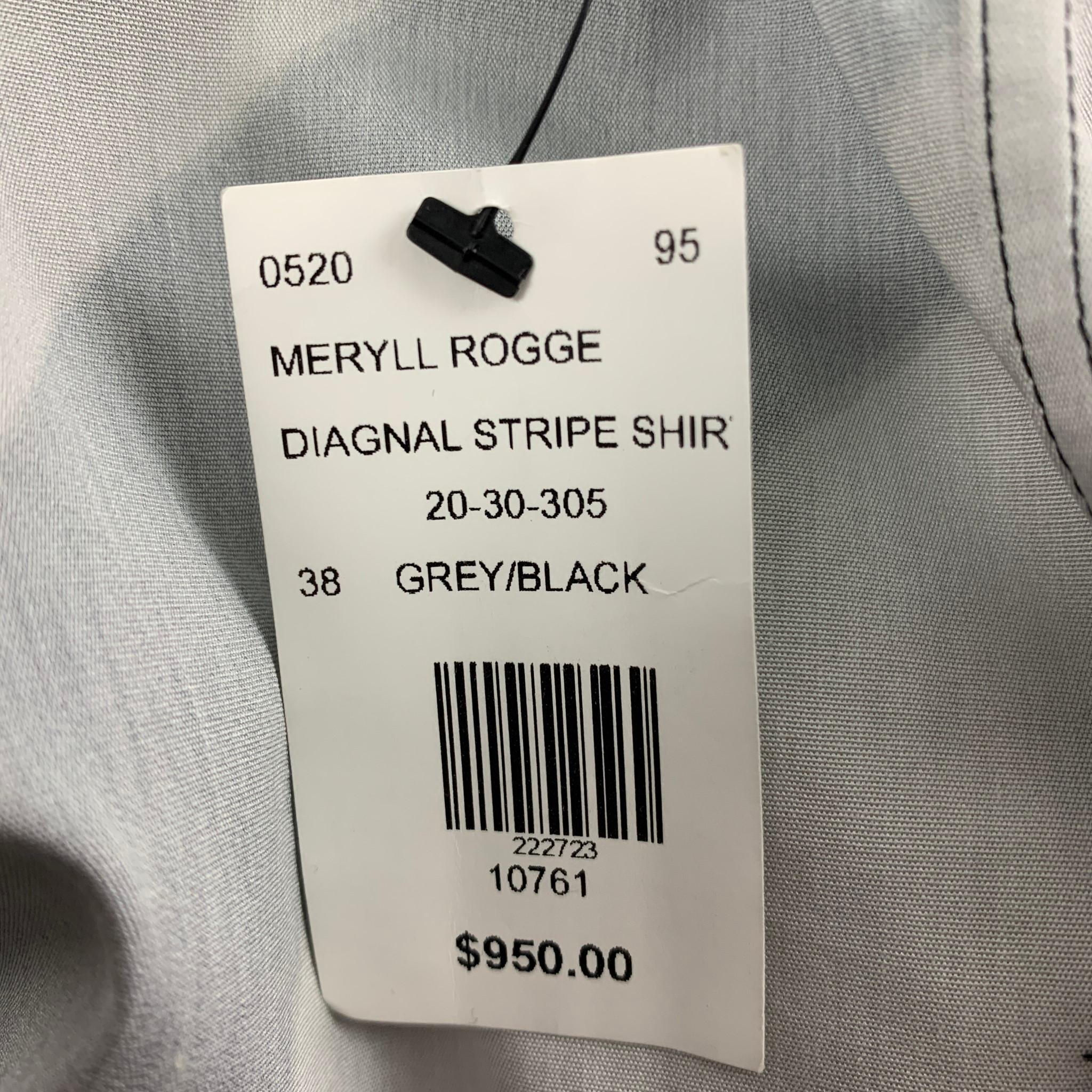 MERYL ROGGE Size S Grey & Black Diagonal Stripe Cotton Button Up Shirt 2