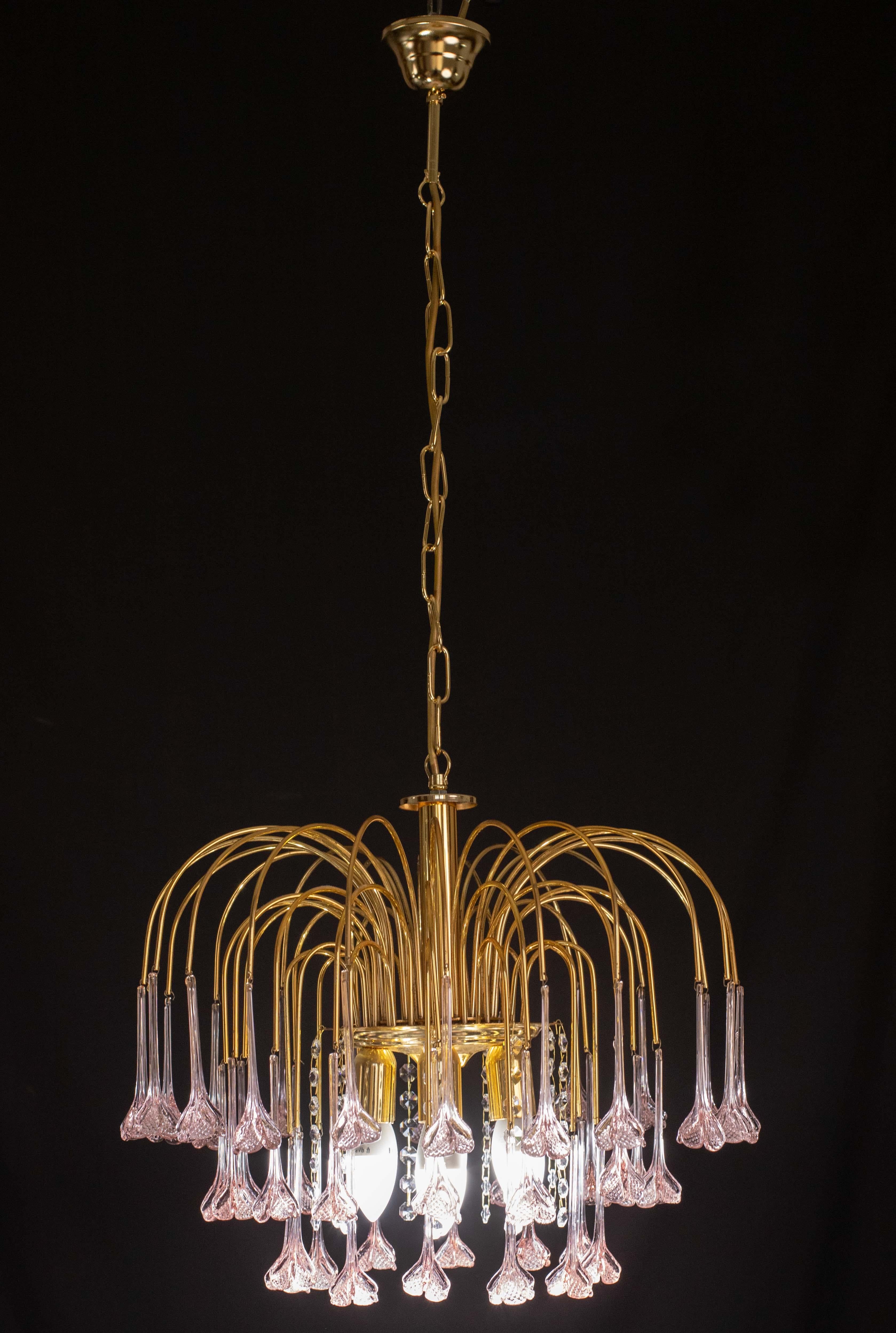 Europeo Meryl Streep, Lampadario a fiori pendenti rosa di Murano, anni '70 in vendita