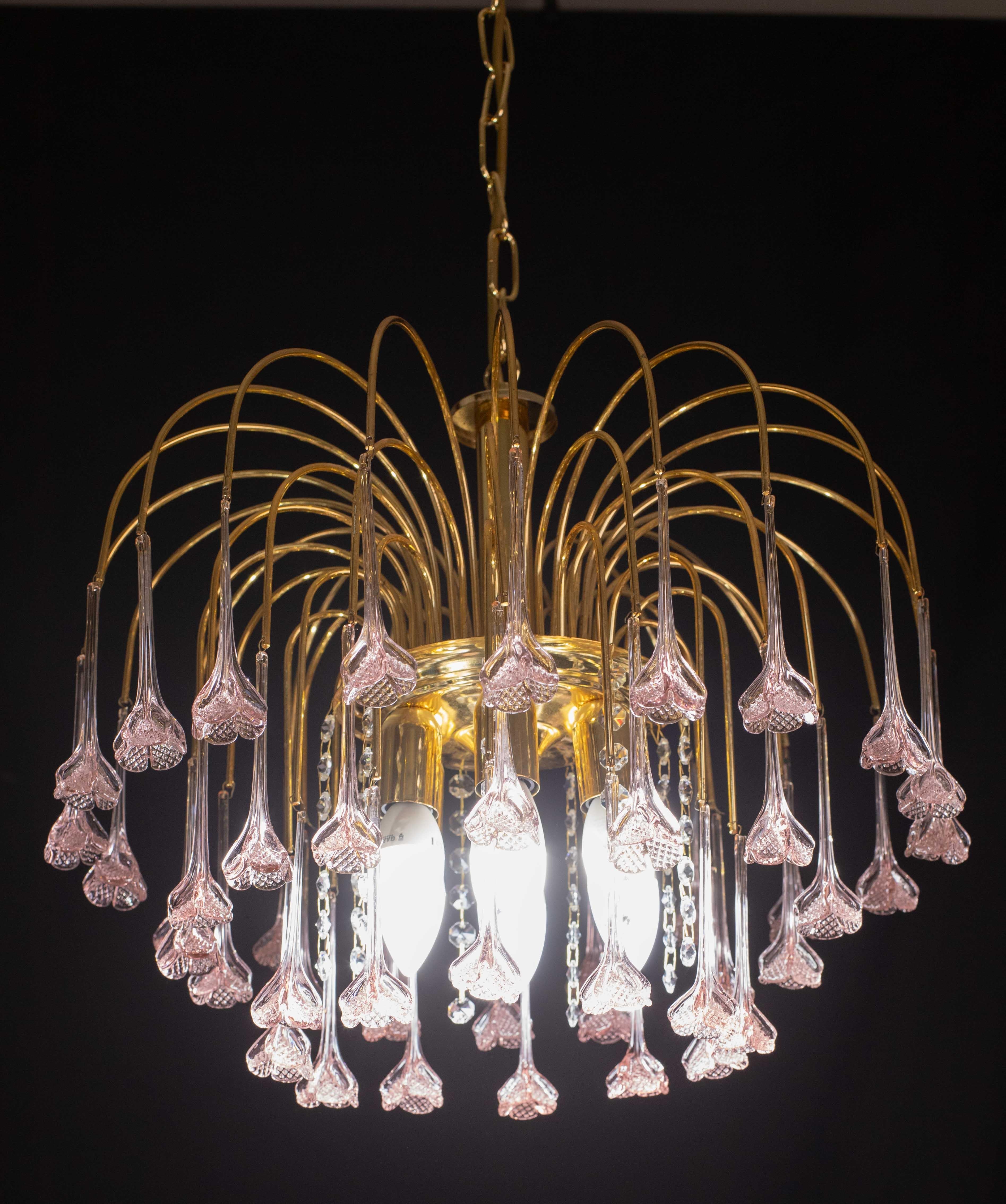 Fine XX secolo Meryl Streep, Lampadario a fiori pendenti rosa di Murano, anni '70 in vendita