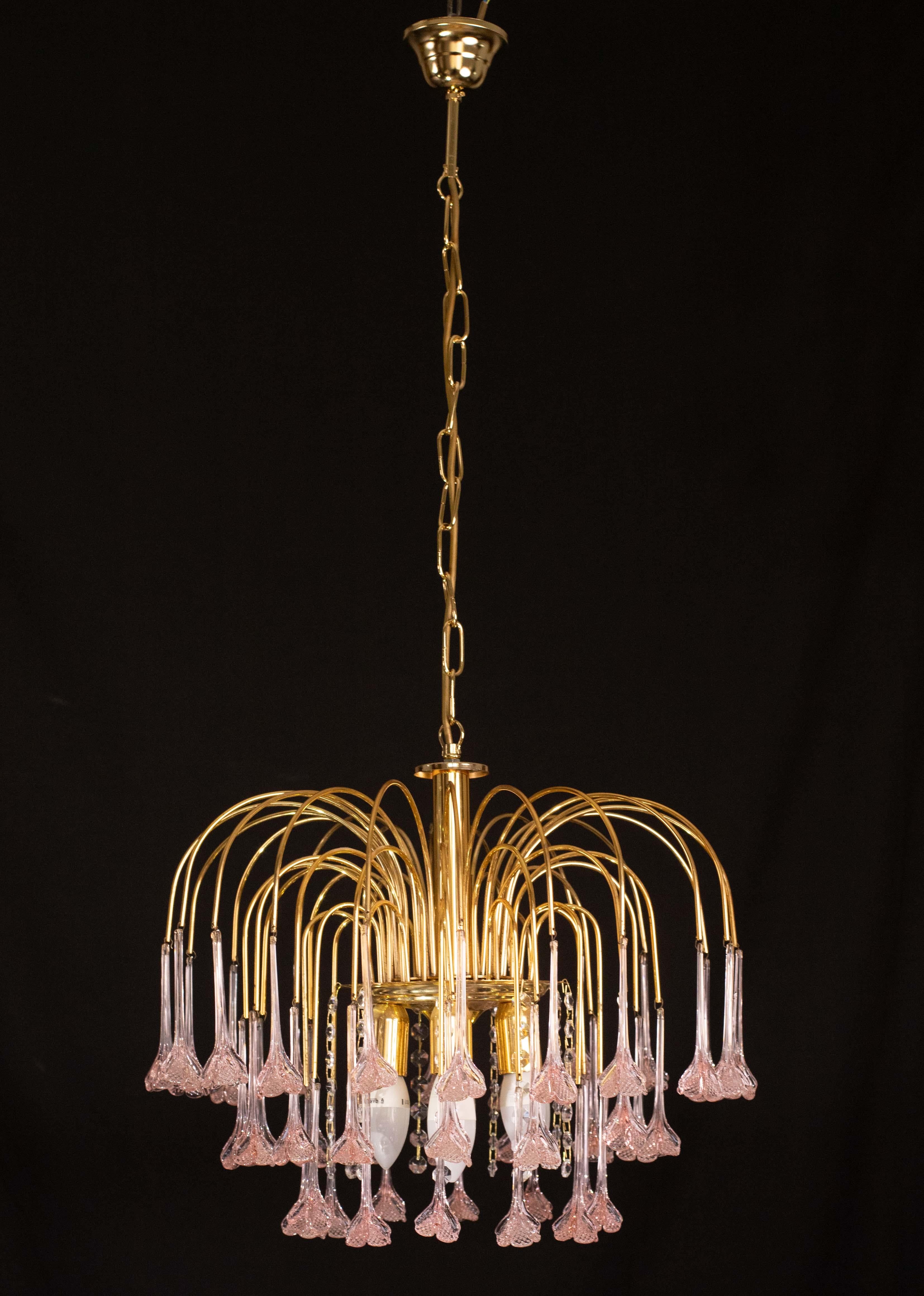 Vetro di Murano Meryl Streep, Lampadario a fiori pendenti rosa di Murano, anni '70 in vendita