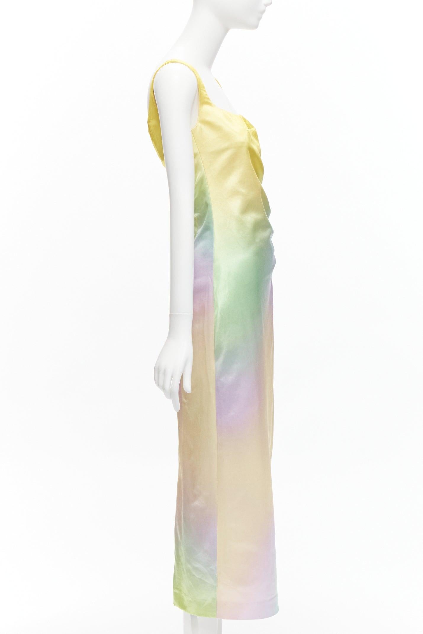 MERYLL ROGGE 2021 Runway rainbow ombre rainbow drape side scoop neck dress FR36 In Excellent Condition For Sale In Hong Kong, NT