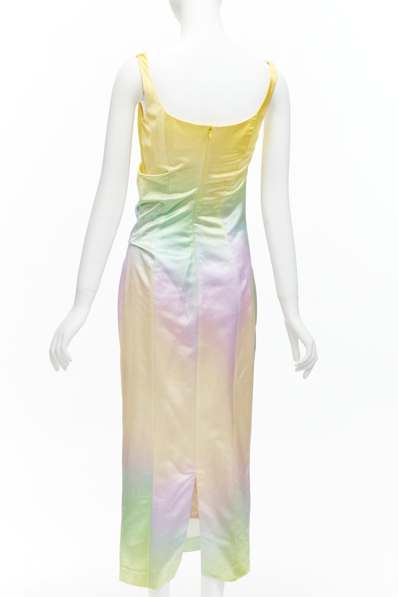 Women's MERYLL ROGGE 2021 Runway rainbow ombre rainbow drape side scoop neck dress FR36 For Sale