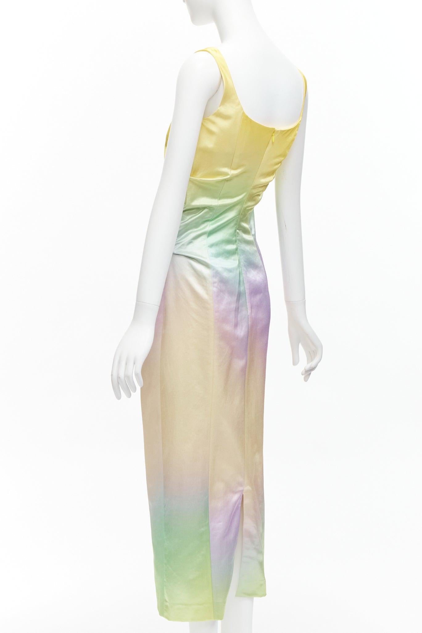 MERYLL ROGGE 2021 Runway rainbow ombre rainbow drape side scoop neck dress FR36 For Sale 1