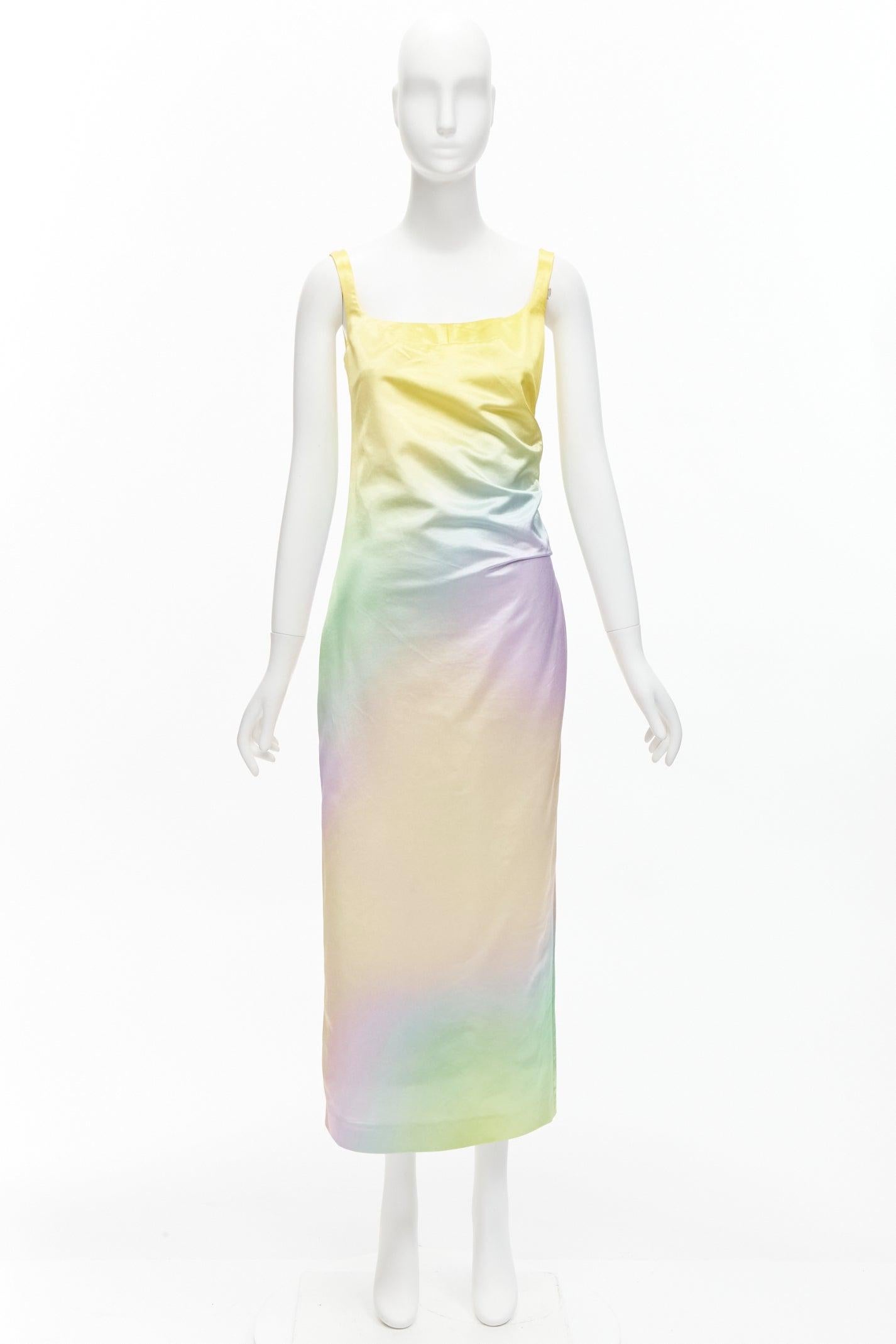 MERYLL ROGGE 2021 Runway rainbow ombre rainbow drape side scoop neck dress FR36 For Sale 4