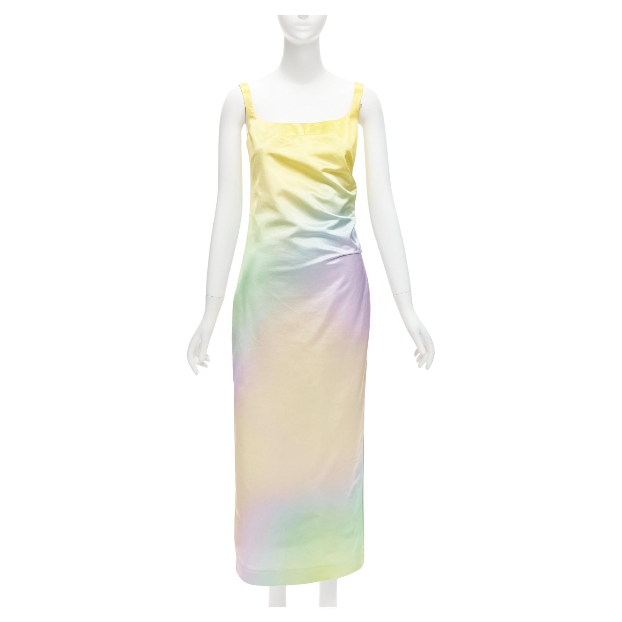 MERYLL ROGGE 2021 Runway rainbow ombre rainbow drape side scoop neck dress FR36 For Sale