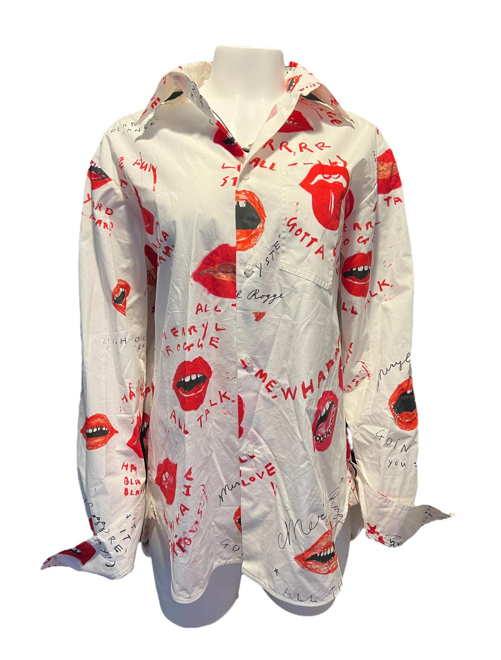 Meryll Rogge White and Red Button Down Shirt, Size 38 In New Condition For Sale In Beverly Hills, CA